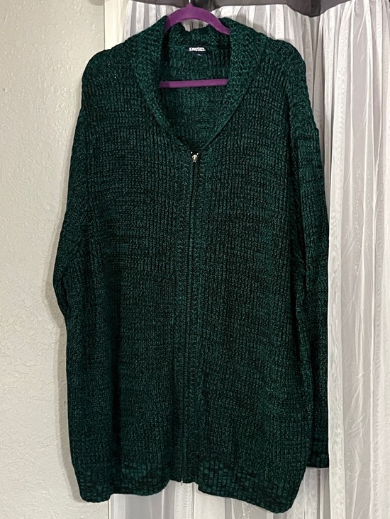 kingsize Other - Kingston Deep Green Zip Front Shawl Collar Cardigan